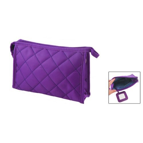 Purple Womens 7.9" Long Grid Pattern Rectangle Travel Case Makeup Zipper Bag - ebowsos