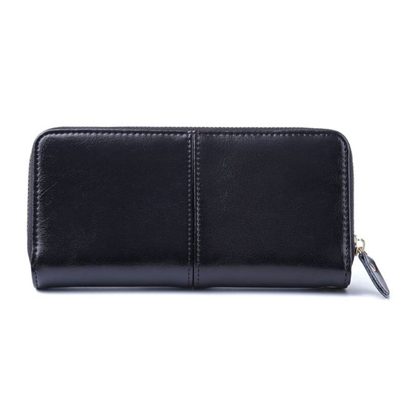 Qian Xi Lu Cortex Purse Women Portfolios Zipper Wallet(Black) - ebowsos