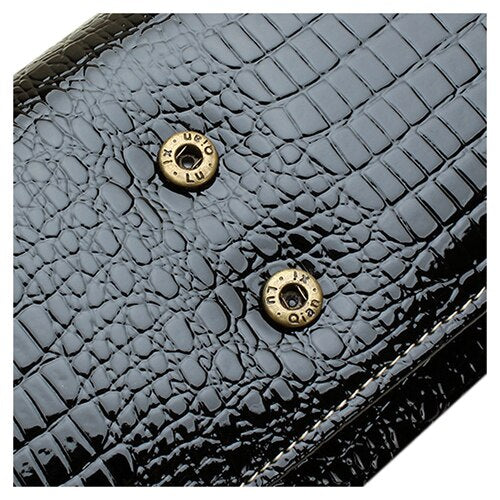 Qian Xi Lu Patent leather Fashion Women 3 Pleats Long Wallet Zipper Pocket Card Holder Wallet - ebowsos
