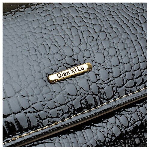 Qian Xi Lu Patent leather Fashion Women 3 Pleats Long Wallet Zipper Pocket Card Holder Wallet - ebowsos