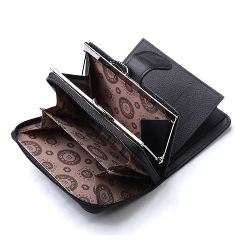 Qian Xi Lu women's wallets Cortex zipper and hasp purses (Black)12.5*8.5*4cm - ebowsos