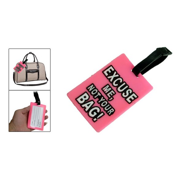 Rectangle Shape Soft Plastic Luggage Tag Pink w Name Label - ebowsos