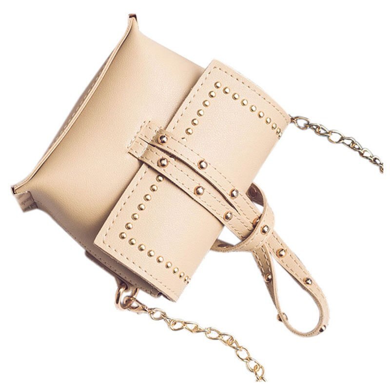 Red PU leather female models simple rivet small square bag / handbag / shoulder diagonalBag, 12.5 * 11.5 * 6.5cm - ebowsos