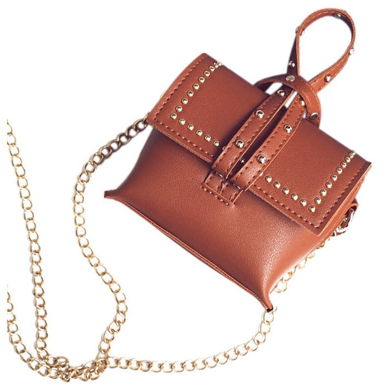 Red PU leather female models simple rivet small square bag / handbag / shoulder diagonalBag, 12.5 * 11.5 * 6.5cm - ebowsos