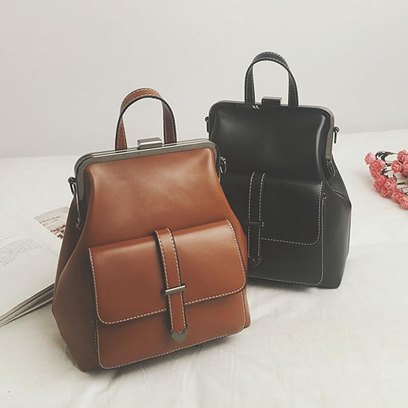 Retro Bags Pu Leather Backpack Women School Bags For Small Backpacks - ebowsos