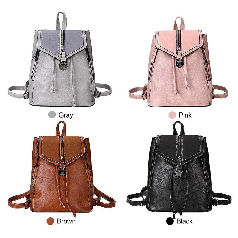 Retro Matte Leather Ladies Backpack Multi-Function Bag Ladies Girls Backpack Retro Bag - ebowsos