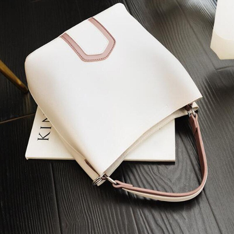Retro Portable Simple Messenger Bag Stylish Striped Wide Shoulder Strap Bucket Bag - ebowsos