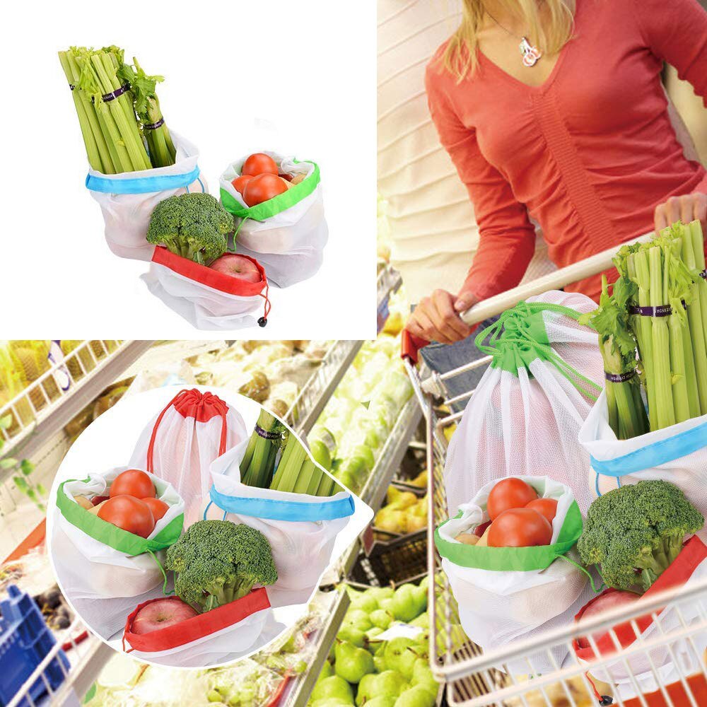 Reuable Produce Bags 12 Pack, Mesh Shopping Bags See-Through, Lightweight Strength Washable Eco Friendly with Tare Weight - ebowsos