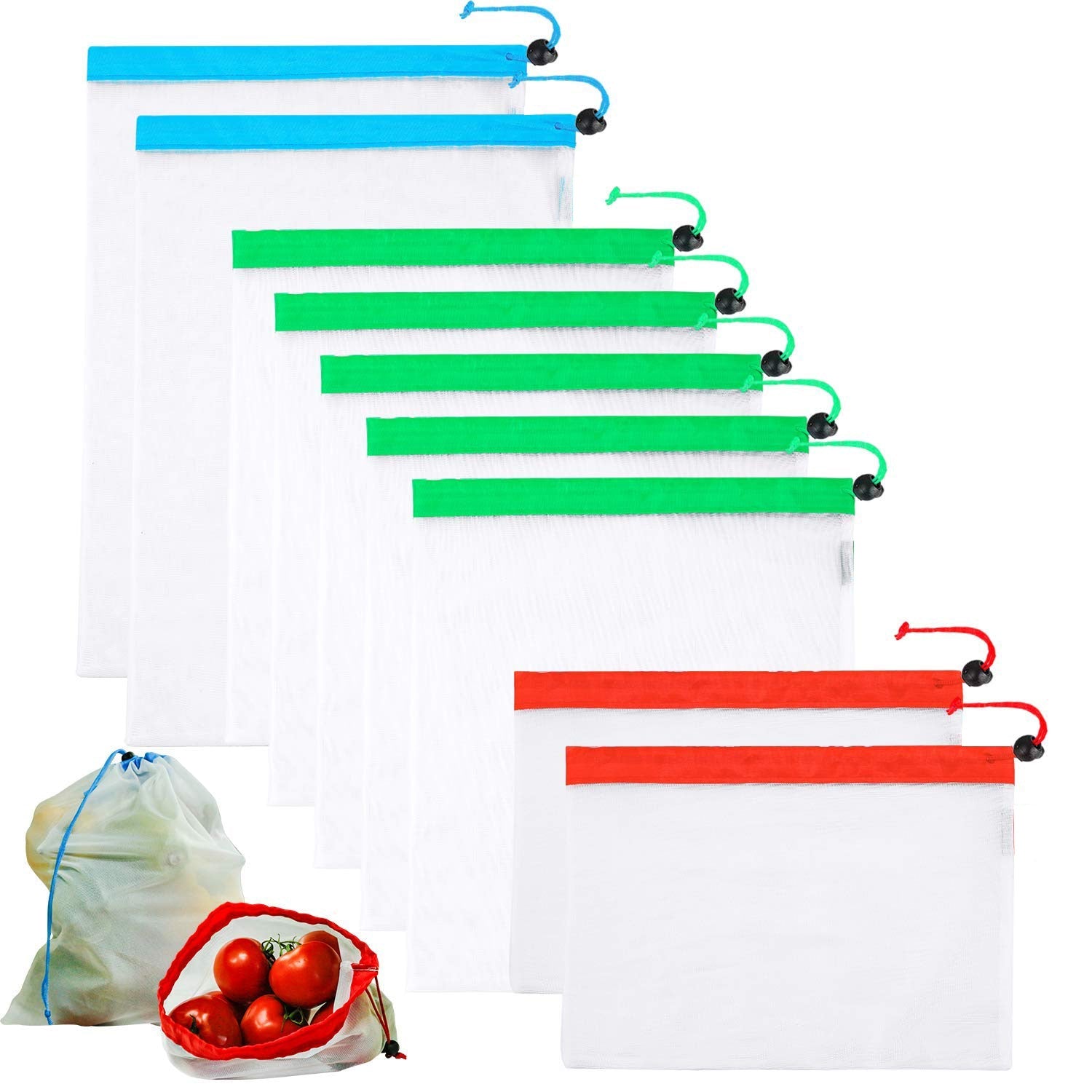 Reusable Mesh Produce Bags 9 pcs High-strength & Light-weight Mesh for Products Recognisable Tare Weight Tag Multi-used f - ebowsos