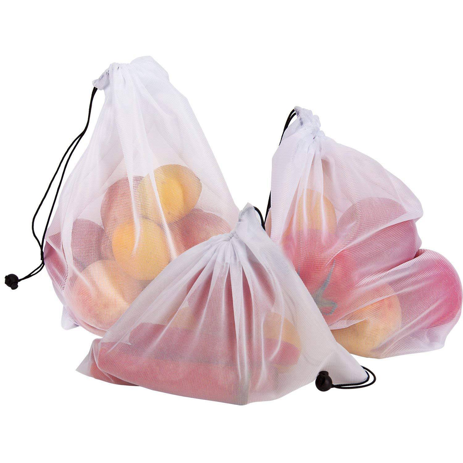 Reusable Mesh Produce Bags Double-Stitched Eco Bags Snack Bags Washable Mesh Storage Bag For Fruit Vegetables With Tare W - ebowsos