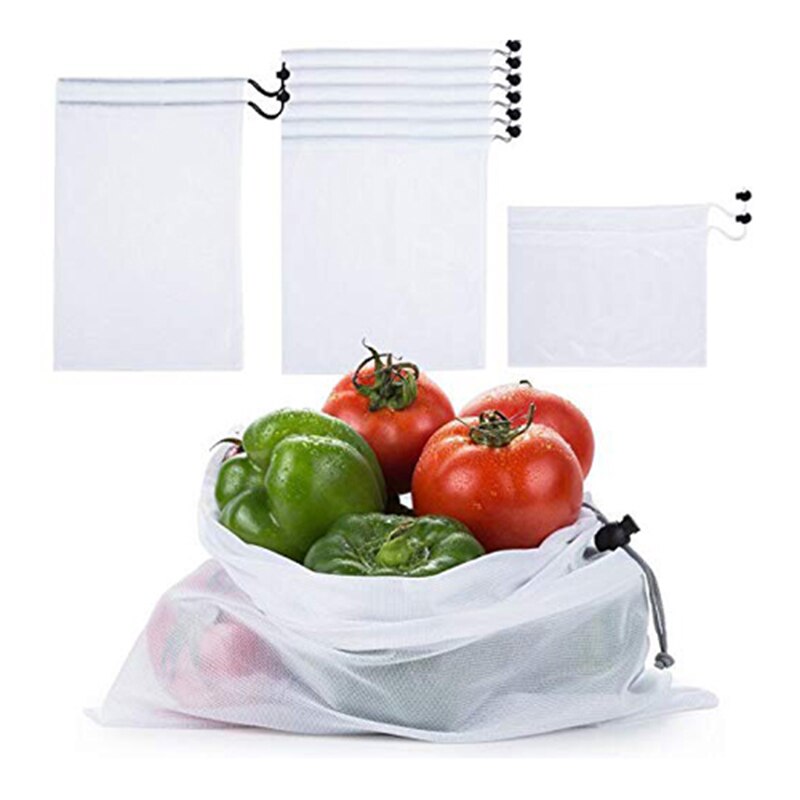 Reusable Produce Bags Made of See Through Mesh Polyester Keeps Vegetables Fresh and toys storage - ebowsos