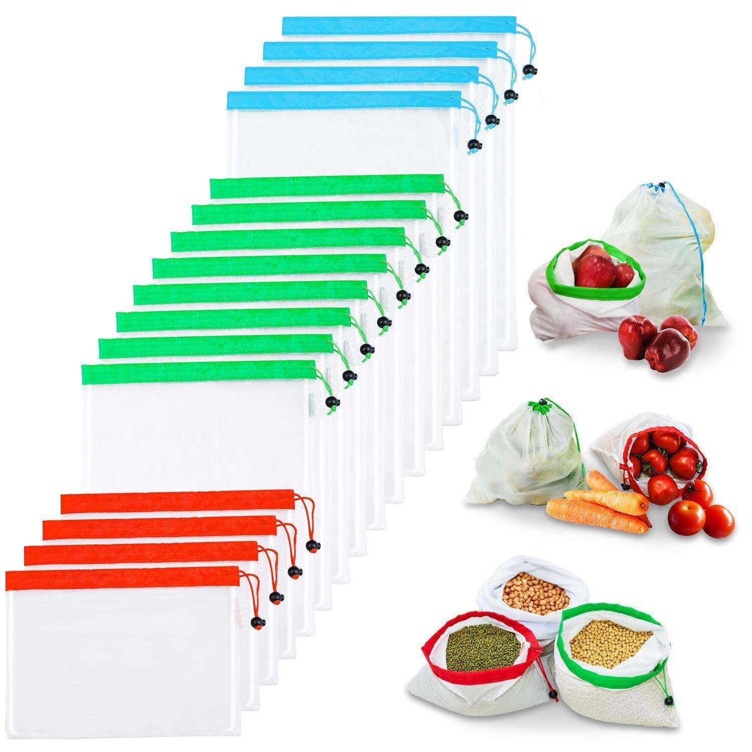 Reusable Produce Bags,Reusable Mesh Bags 16 pcs Washable Eco Friendly Bags with Tare Weight on Tags for Grocery Shopping - ebowsos
