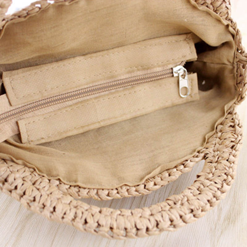 Round Paper rope Beach Bag Summer mini Vintage Handmade Crossbody straw Bag Girls Circle Rattan bag Small Bohemian Shoulder - ebowsos