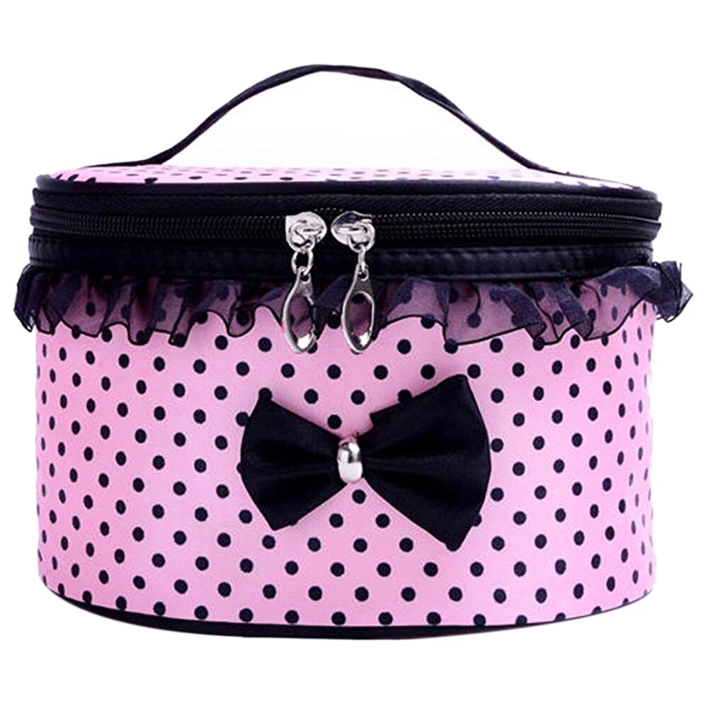 Round point Lace Bow Cosmetic Bag (Black & Rose Red) - ebowsos