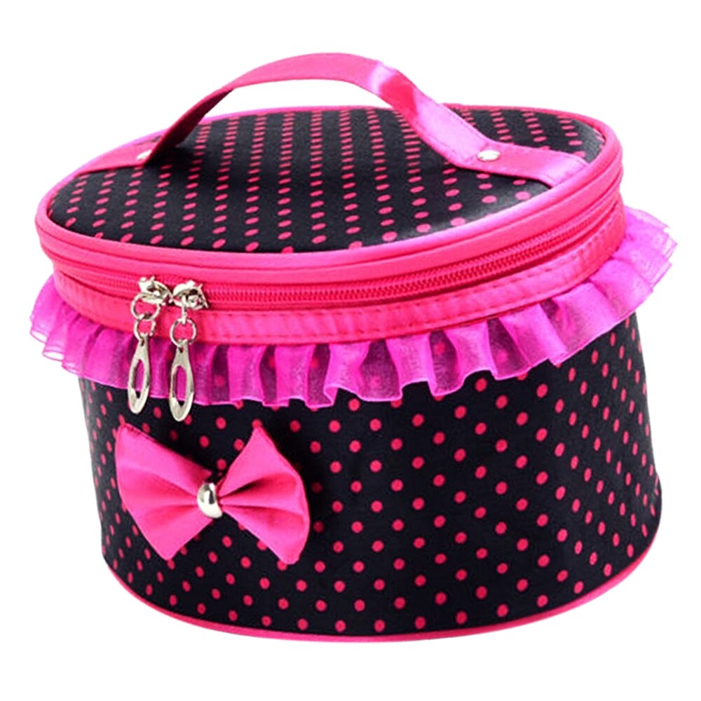 Round point Lace Bow Cosmetic Bag (Black & Rose Red) - ebowsos