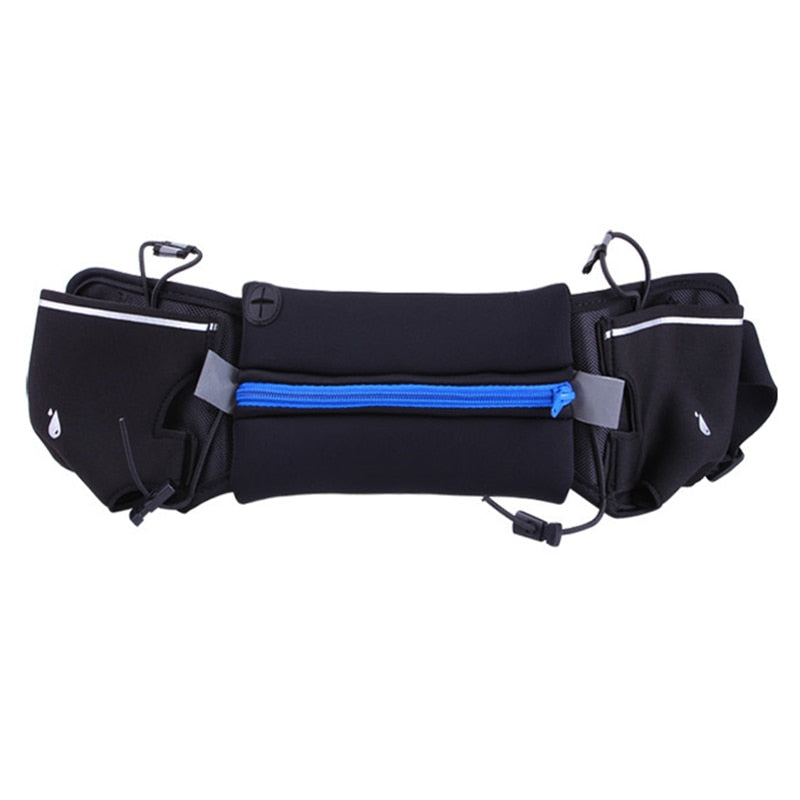 Running Belt,Zipper Pockets Water Resistant Waist Bag,with Water Bottle (2 Bottles Included) Waist Pack for Running Hikin - ebowsos