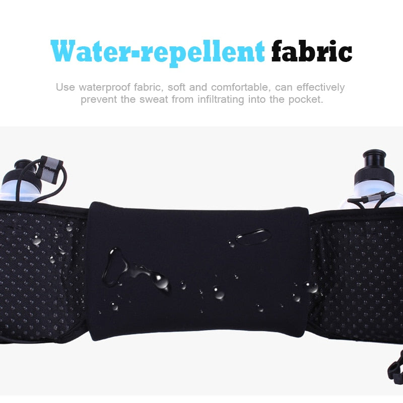 Running Belt,Zipper Pockets Water Resistant Waist Bag,with Water Bottle (2 Bottles Included) Waist Pack for Running Hikin - ebowsos