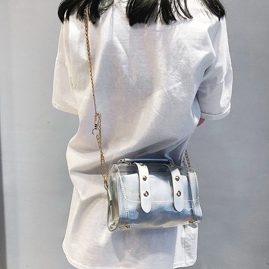 Satchel Handbag Women Bag Clear Jelly Transparent PVC Bag Candy Color Tote Bag Designer Purse Bolsa Crossbody Bag - ebowsos