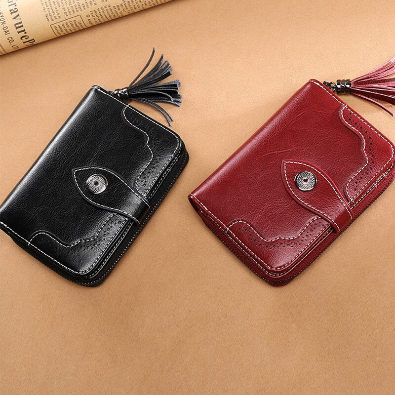 Sendefn Female Small Wallet Women Multifunction Purse Split Leather Wallet For Credit Cards Hollow Out Credit Card Holder - ebowsos