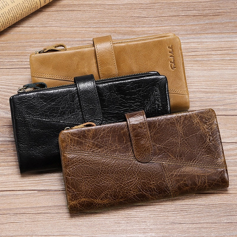 Sendefn Retro Stitching Solid Color Long Fashion Beautiful Zipper Multi-Card Wallet - ebowsos