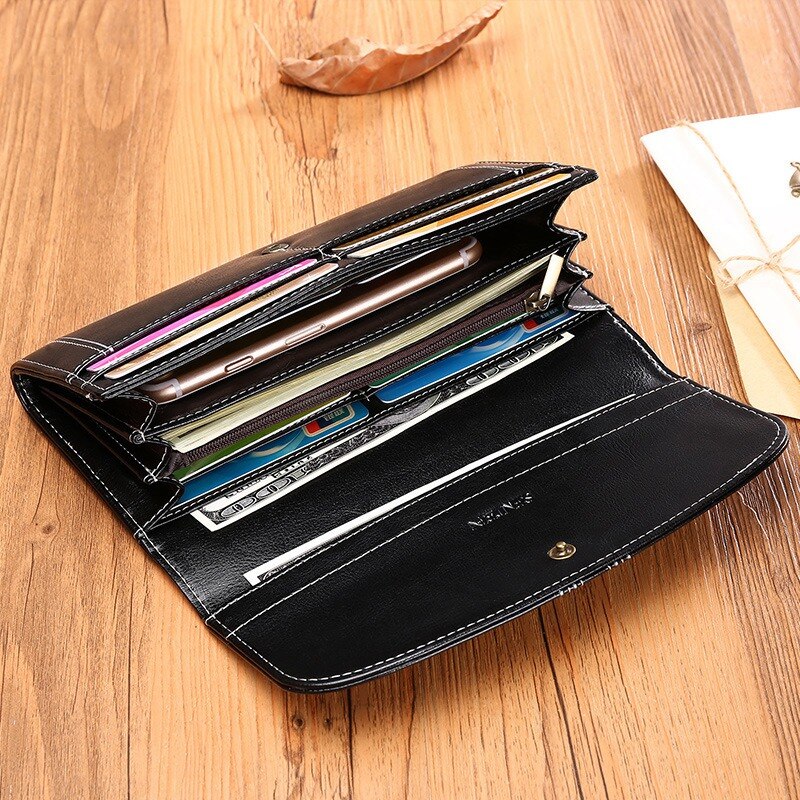Sendefn Split Leather Long Wallet Brand Female Vintage Women Wallets New Young Lady Purses Coin Purse For Iphone7S - ebowsos