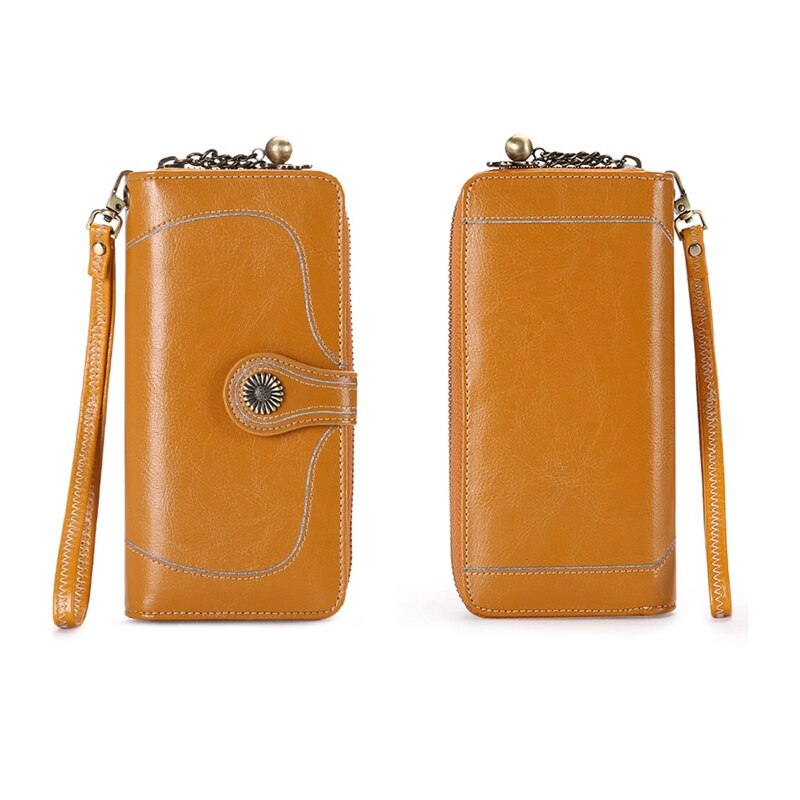 Sendefn Vintage Style Women Clutch Large Capacity Wallet Split Leather Wallet Female Long Wallet Women Zipper Purse 5178H - ebowsos