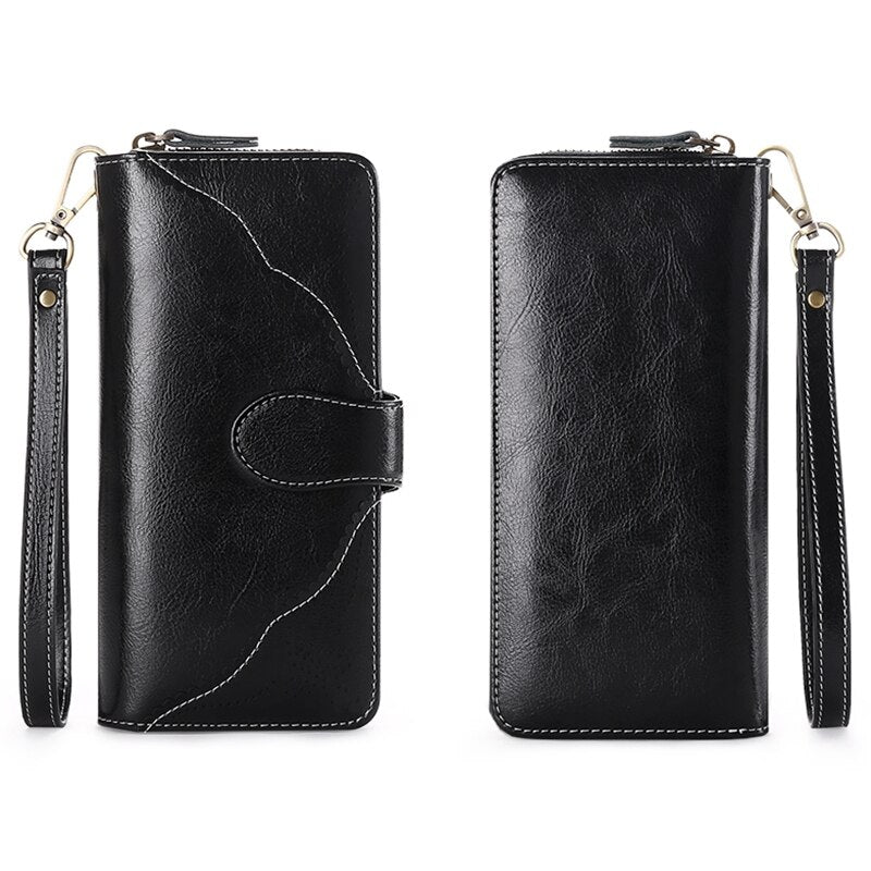 Sendefn Vintage Women Wallets Long Zipper Clutch Purse Brand Lady Split Leather Card Holder Wallet - ebowsos