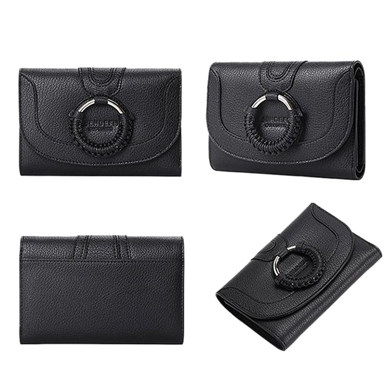 Sendefn Women Wallets PU Women's Wallet Ring Button Small Pocket Purse Card Holder Money Bag Ladies Purses - ebowsos