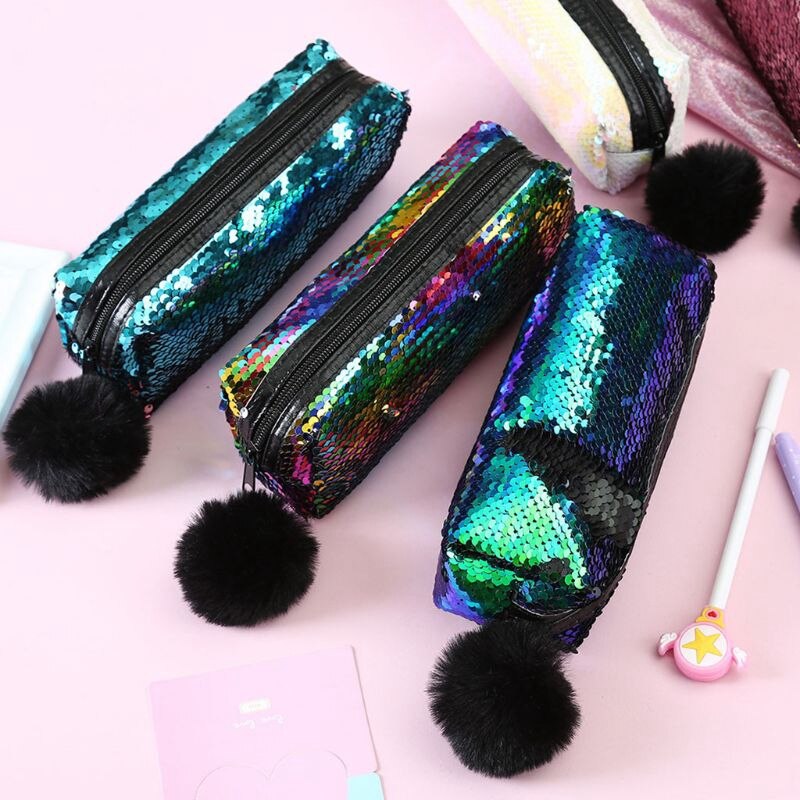 Shining Sequin Large Pencil Case Stationery Storage Pen Organizer Bag School Office Supply Cosmetic Holder For Gift - ebowsos