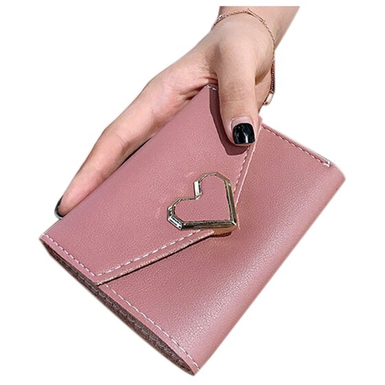 Short Lady Heart Purses Hasp Women Wallets Clutch Solid Lovely Purse Women Wallet Cards Id Holder Moneybags Pocket - ebowsos
