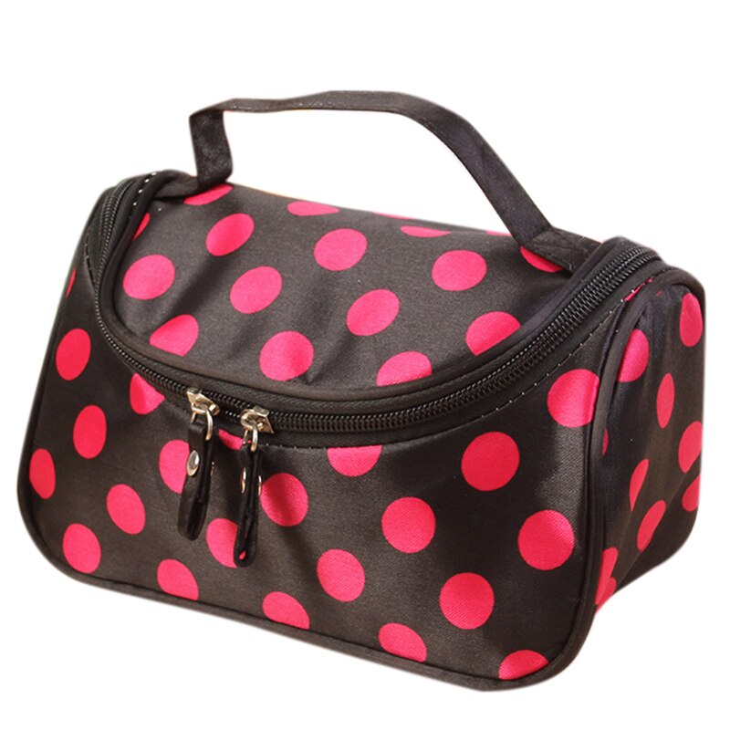 Side Zipper Cosmetic Bag  bag New Pink & Coffee Dot - ebowsos
