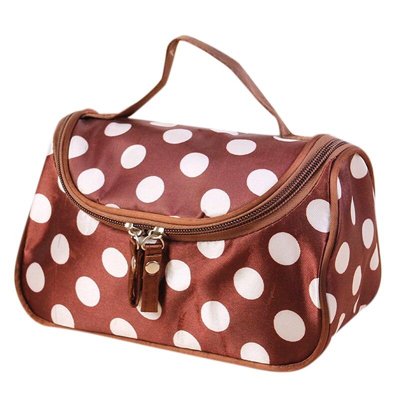 Side Zipper Cosmetic Bag  bag New Pink & Coffee Dot - ebowsos