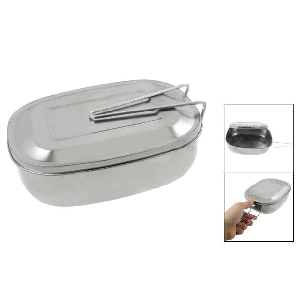 Silver Tone Picnic Case Mess Tin Lunch Box w Handle - ebowsos
