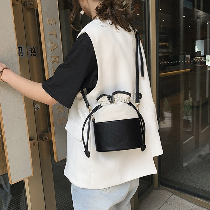 Small Bag Female Wild Messenger Bag Girl Shoulder Small Fresh Canvas Bucket Bag - ebowsos