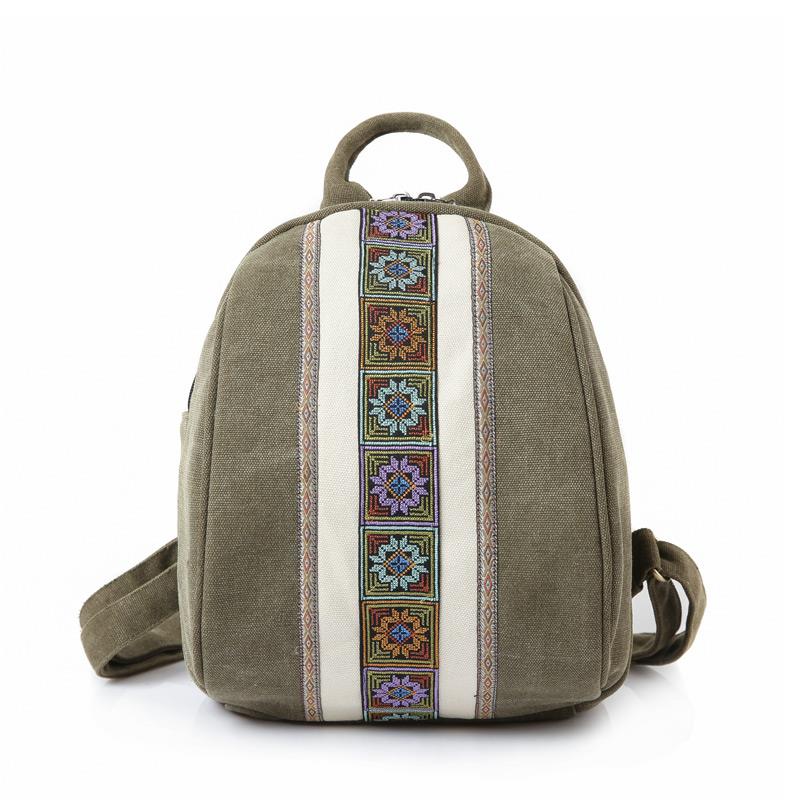 Small Designer Canvas Backpacks for Teenage Girls Ethnic Floral Print Mini Bag Women Vintage Travel Rucksack School Bag - ebowsos