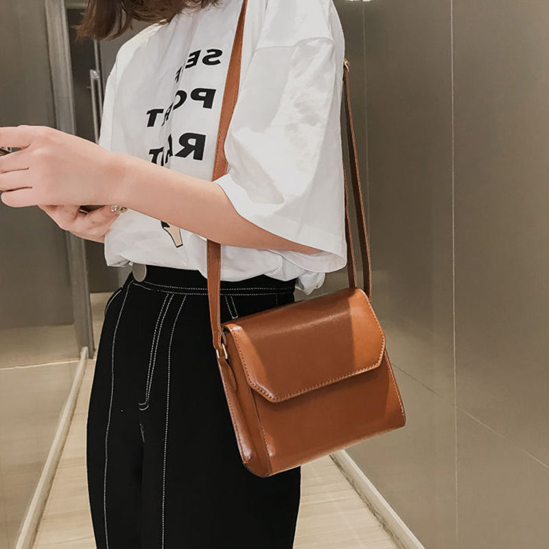 Small Square Bag Female Slung Fashion Simple One Shoulder Pu Bag Wild Casual Retro Handbag - ebowsos