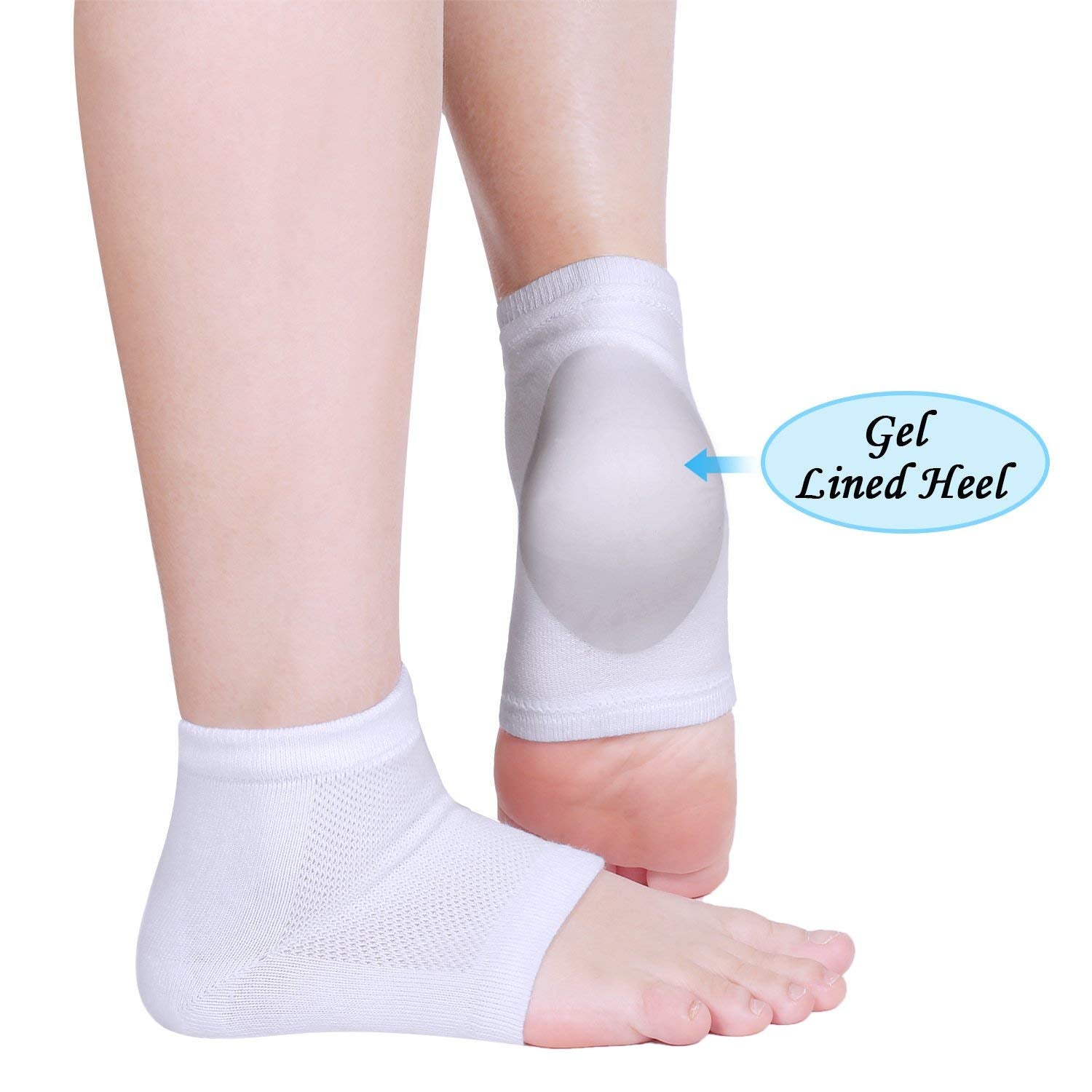 Soft Ventilate Gel Heel Socks Open Toe Socks for Dry Hard Cracked Skin Moisturizing Day Night Care Skin, 3 Pairs - ebowsos