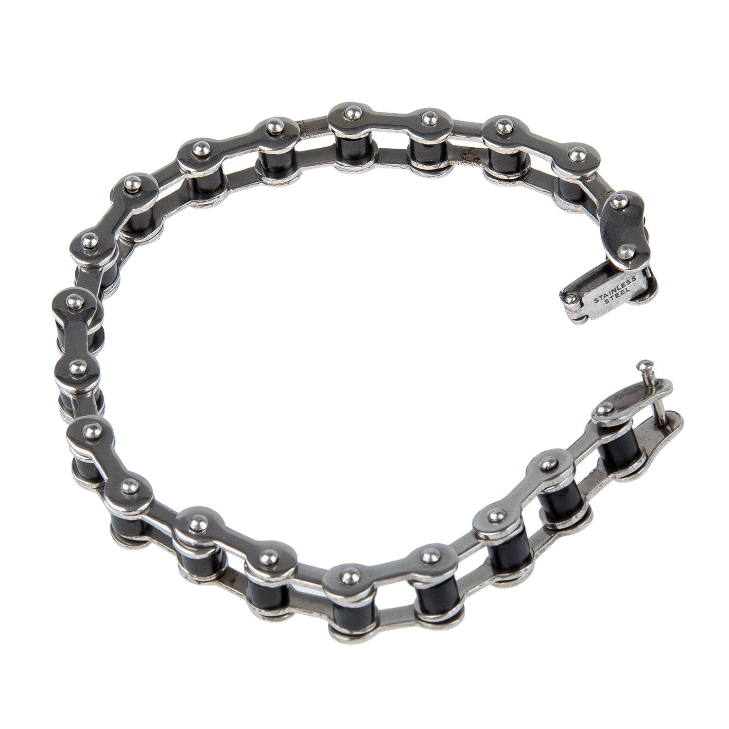 Stainless Steel Rubber Bicycle Chain Bracelet Bangle 0.4" - ebowsos