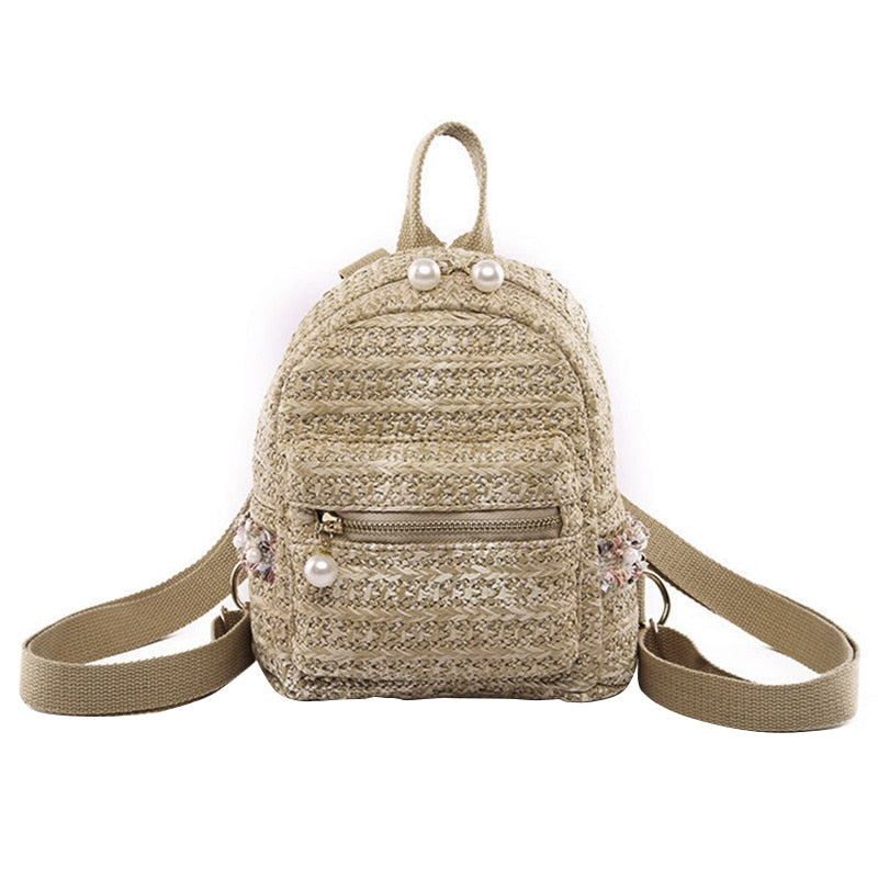 Straw Backpack Women Bag Small Fashion Stripe Woven Backpacks Girl Backpack For Teenage Youth Back Pack National Wind - ebowsos