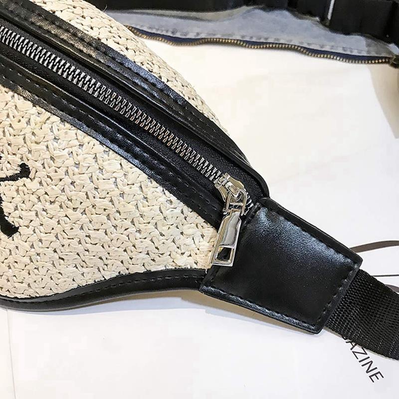 Straw Bag Fashion Waist Purse For Women Travel Belt Bags Fanny Pack(Black) - ebowsos