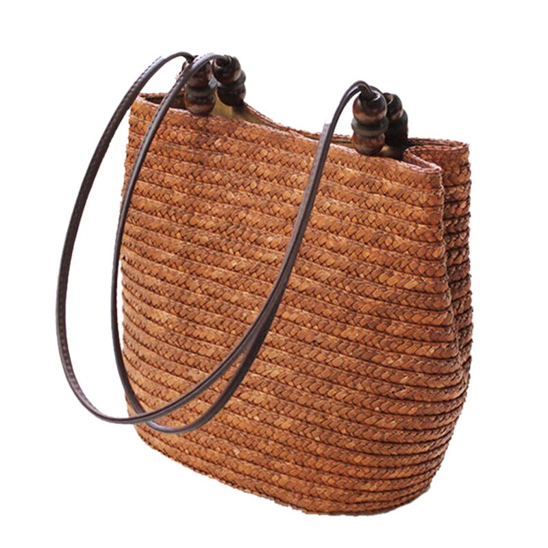 Straw Bag Summer Bohemia Fashion Women Handbags Stripes Shoulder Bags Beach Bag Tote Bags Brown - ebowsos