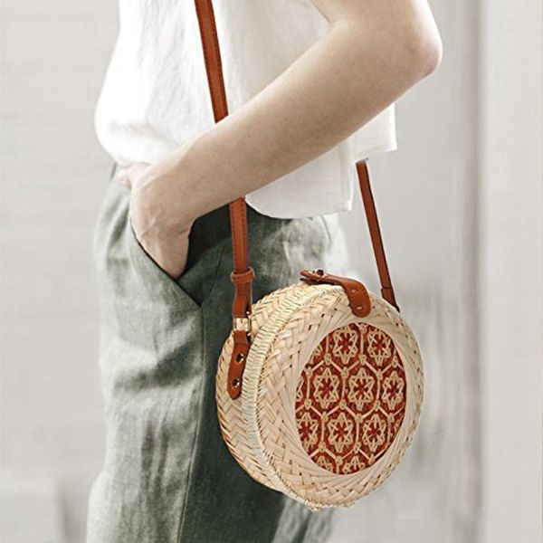 Straw Woven Bag For Girl Women,Handmade Rattan Woven Straw Handbag Beach Bag Picnic Bag Shoulder bag - ebowsos