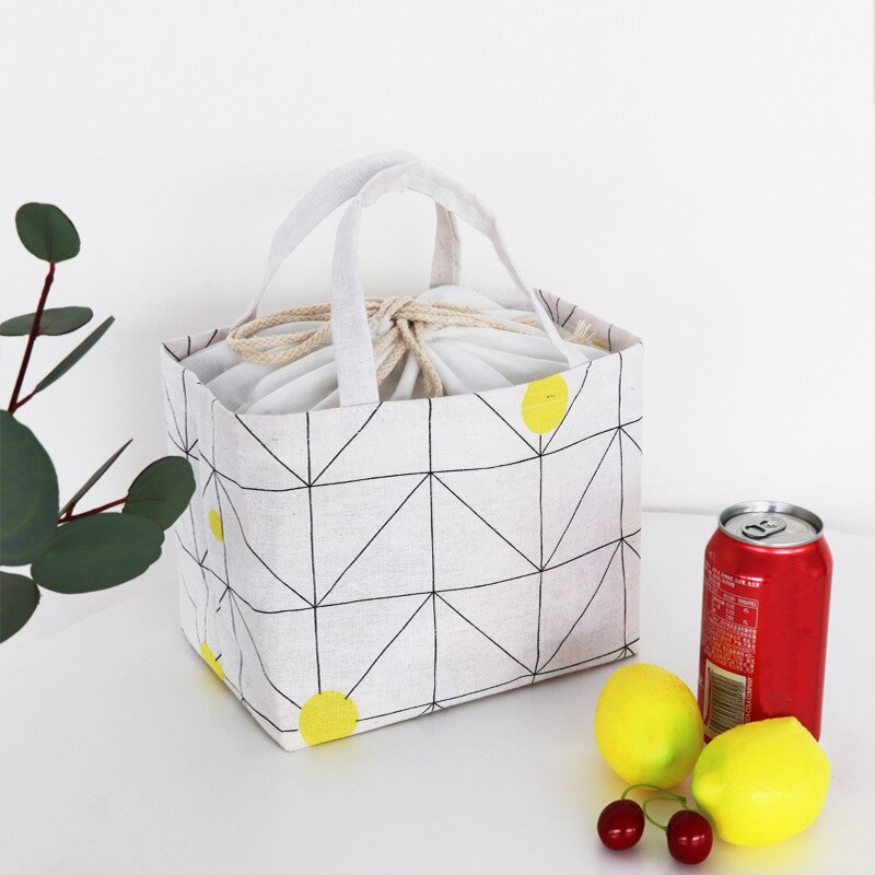 Stripe Pattern Leisure Bags Tote Lunch Bag Cotton Fabric Portable Women Cooker'S Thermal Convenient Lunch Box - ebowsos