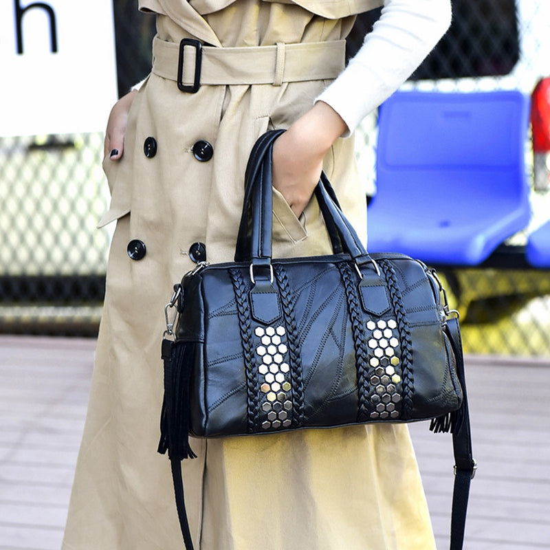 Studded Tassel Handbag Handbag Fashion Ladies Messenger Bag Tote - ebowsos