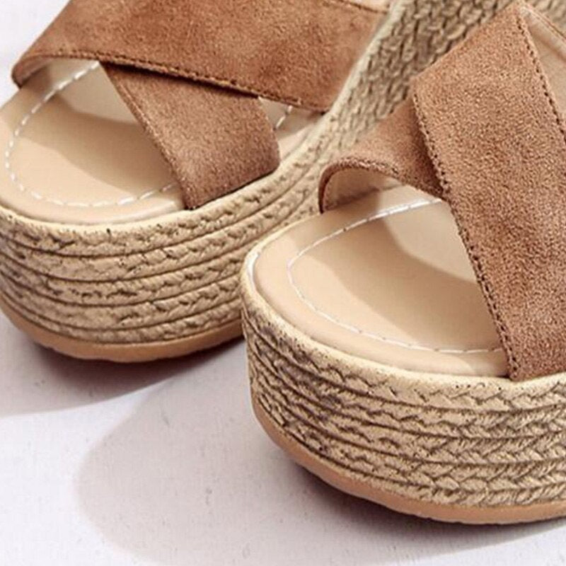Suede Muffin Bottom Buckle Comfortable Casual Fashion Sandals Thick Bottom Wedge Female Sandals - ebowsos