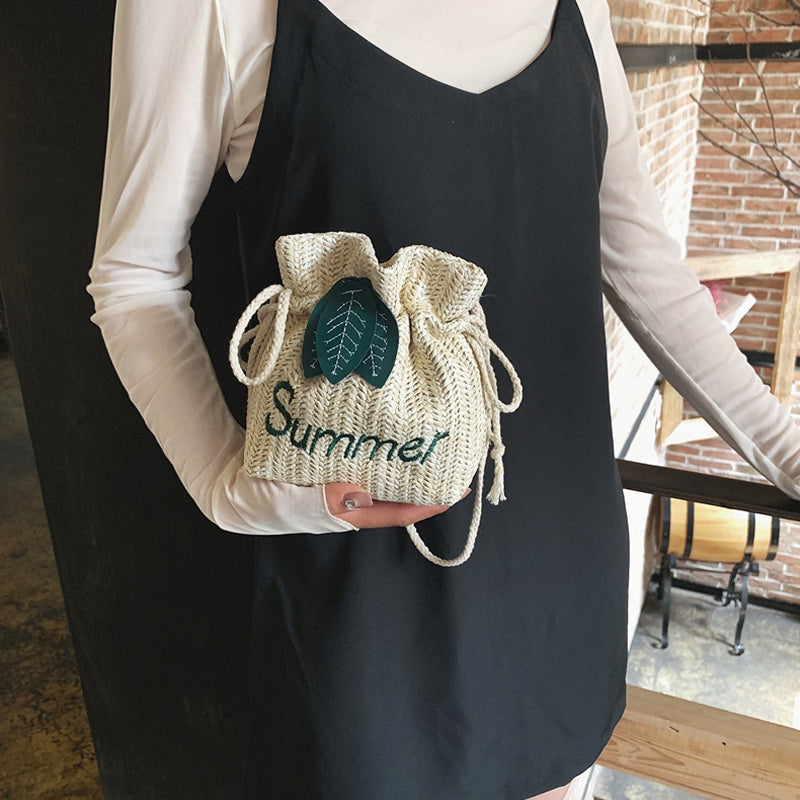 Summer Beach Women'S Woven Bag Handmade Shoulder Bag Rattan Tote Purse Bag Handbags Inclined Shoulder Bag Khaki - ebowsos