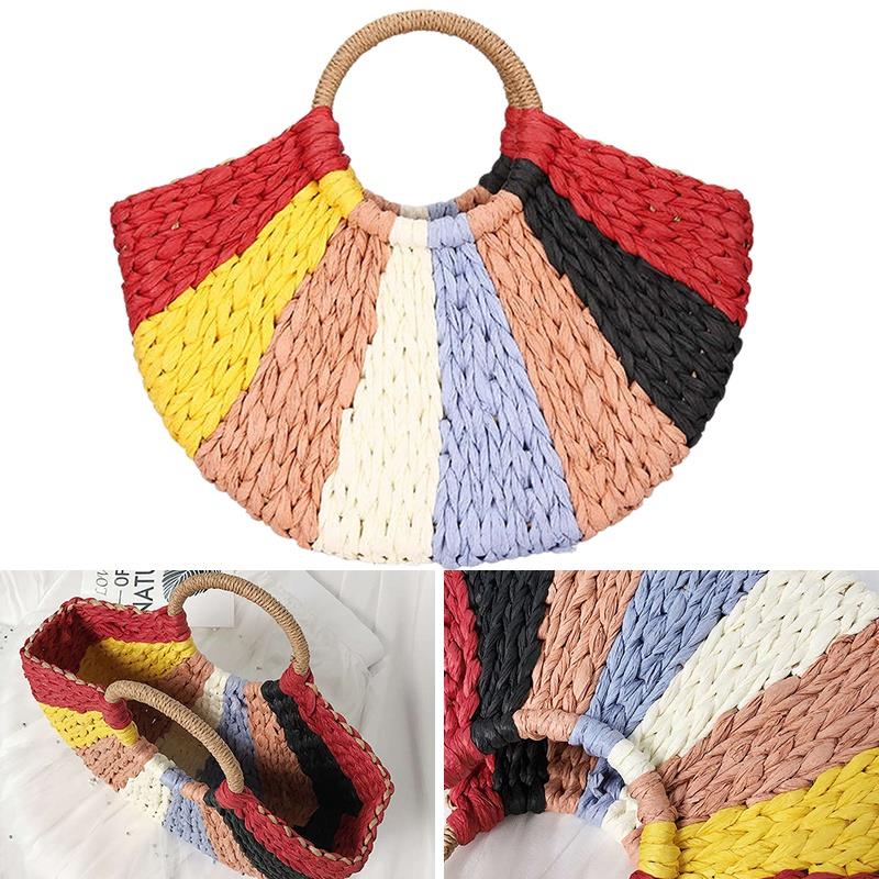 Summer Straw Luxury Handbags Women Bags For Women Handmade Color Women Beach Handbag - ebowsos