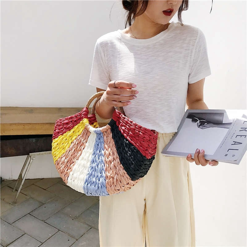 Summer Straw Luxury Handbags Women Bags For Women Handmade Color Women Beach Handbag - ebowsos