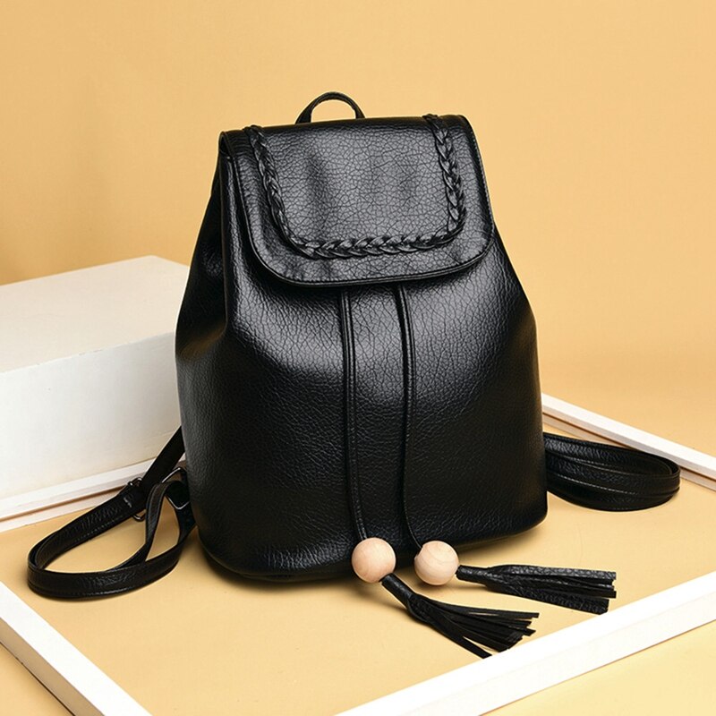 Teen Leather Backpack Suitable For Girls Fashion Leather Backpack Female Pretty Tassel Travel Backpack Bag - ebowsos