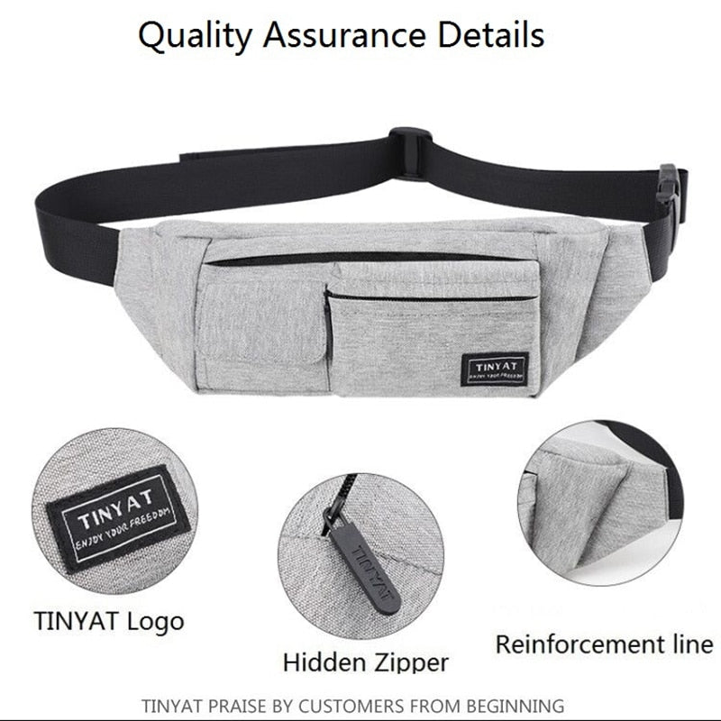 Tinyat Belt Bag Men Women Waist Bag Pack Travel Phone Belt Pouch Multifunctional Fanny Bag Pack Pockets Canvas Casual Hip - ebowsos